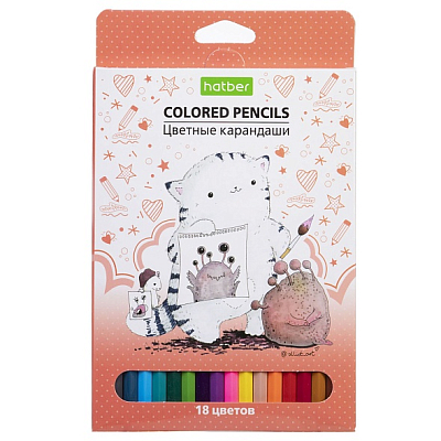 Карандаши "Hatber Eco", 18 цветов, серия "Приключения кота Пирожка", в картонной упаковке