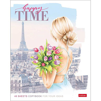 Тетрадь "Hatber Eco", 48л, А5, клетка, ламинация, на скобе, серия "Happy Time"