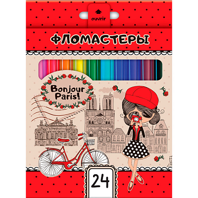 Фломастеры "Hatber VK", 24 цвета, серия "Парижанка", в картонной упаковке