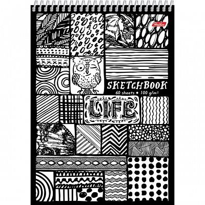 Блокнот-SketchBook "Hatber", 60л, А5, без линовки, пластиковая обложка, на спирали, серия "Life Styl