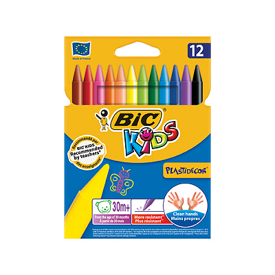 Мелки восковые "Bic Kids Plastidecor", 12 цветов, 12шт в картонной упаковке